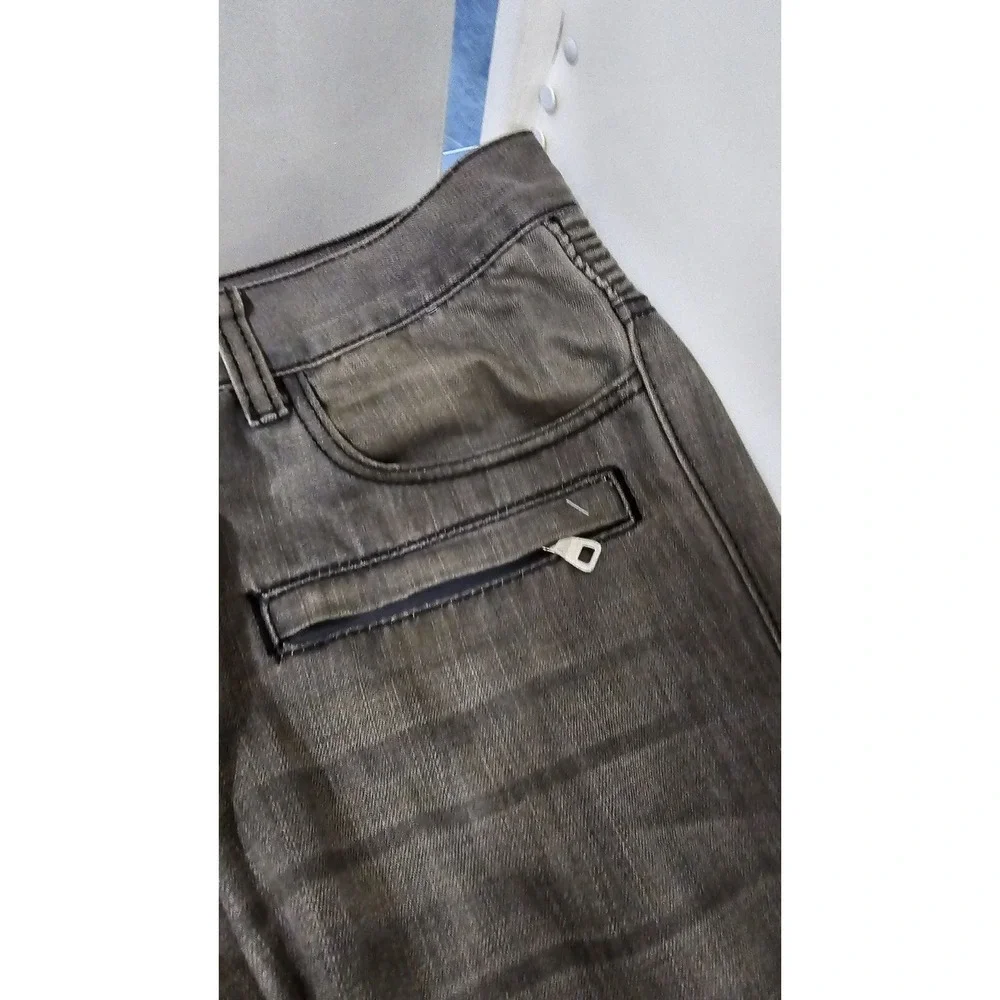 Embellish NYC Mens Moto Biker Jeans Gray Ribbed Knee Zipper Pockets Size 40